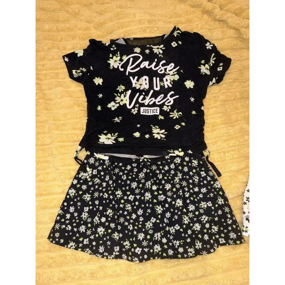 Girls Justice Lot Bundle Swim Short Shirt Green Floral Black Size 10